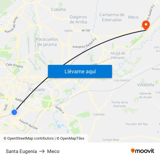 Santa Eugenia to Meco map