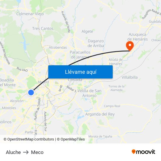 Aluche to Meco map