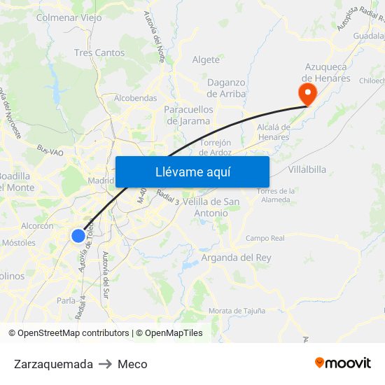 Zarzaquemada to Meco map