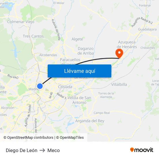 Diego De León to Meco map