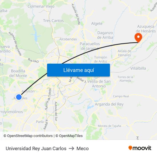 Universidad Rey Juan Carlos to Meco map