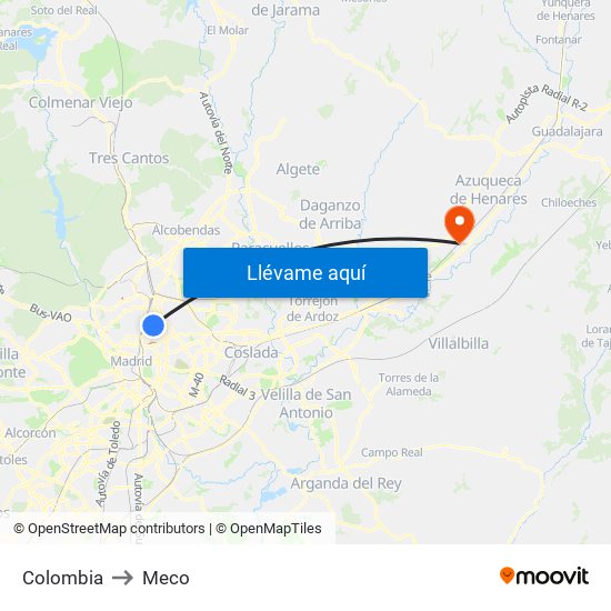Colombia to Meco map