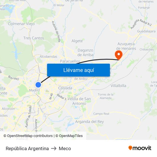 República Argentina to Meco map