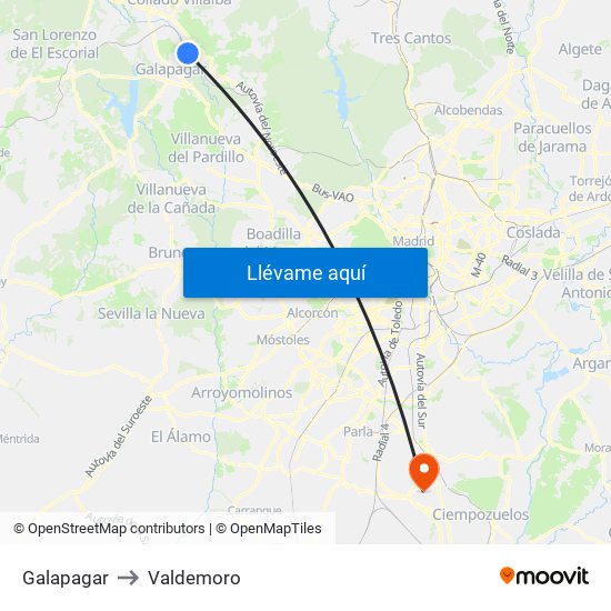 Galapagar to Valdemoro map