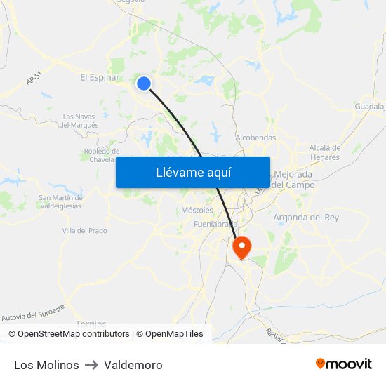 Los Molinos to Valdemoro map