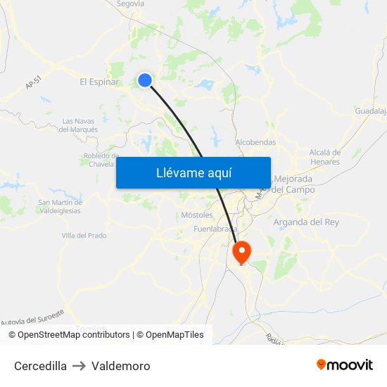 Cercedilla to Valdemoro map