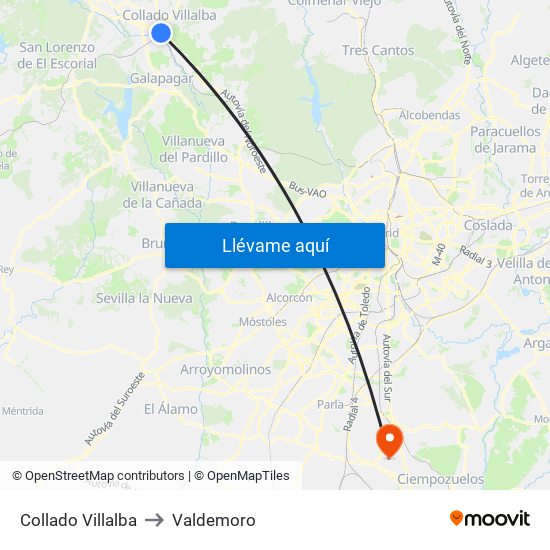 Collado Villalba to Valdemoro map