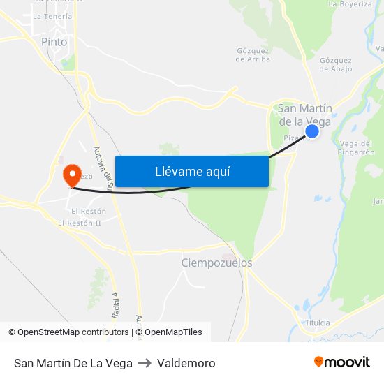 San Martín De La Vega to Valdemoro map
