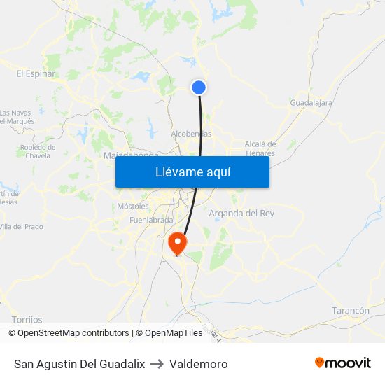 San Agustín Del Guadalix to Valdemoro map