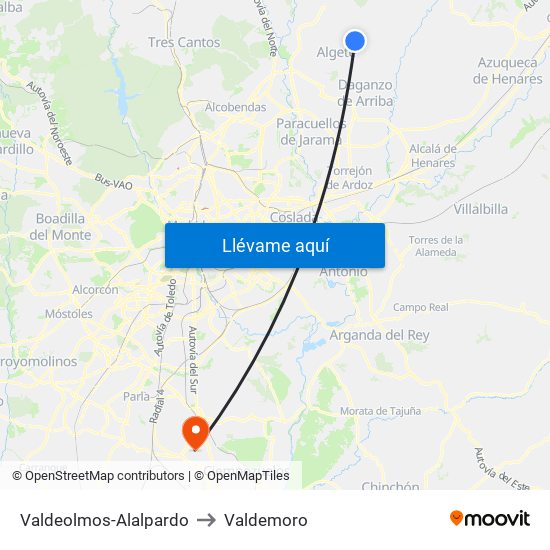 Valdeolmos-Alalpardo to Valdemoro map