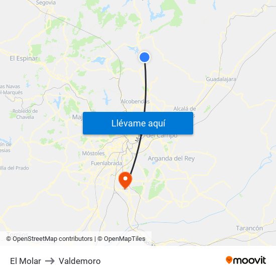 El Molar to Valdemoro map