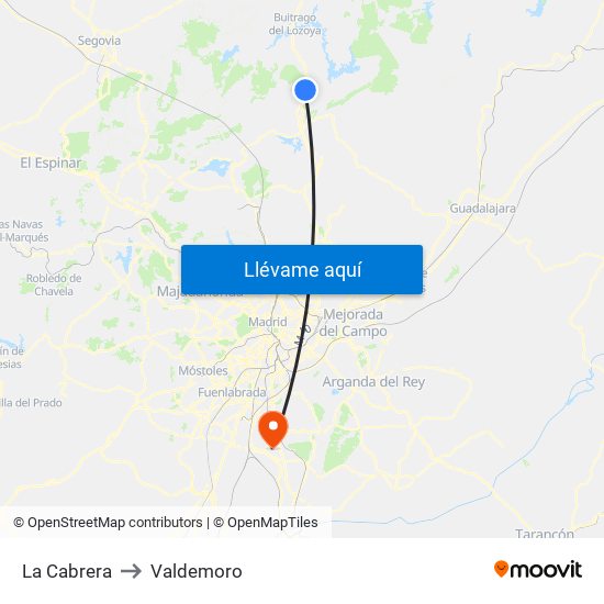 La Cabrera to Valdemoro map
