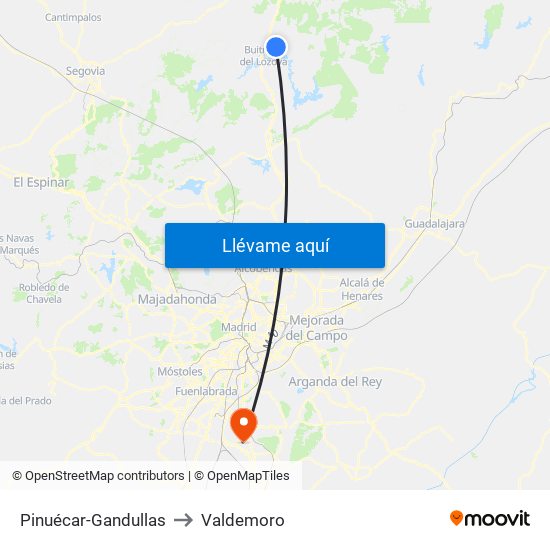 Pinuécar-Gandullas to Valdemoro map