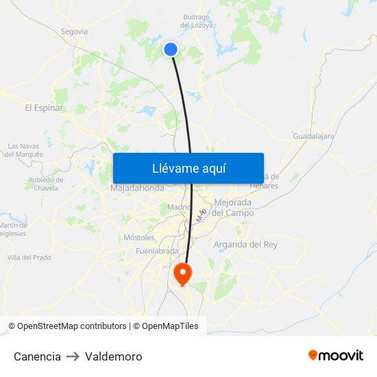 Canencia to Valdemoro map