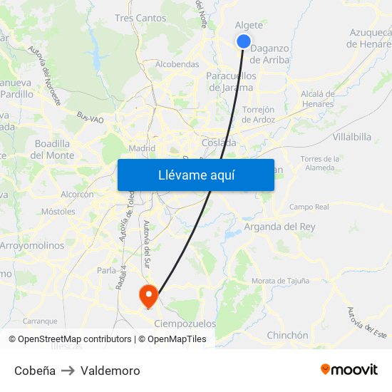Cobeña to Valdemoro map