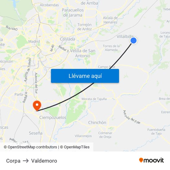 Corpa to Valdemoro map