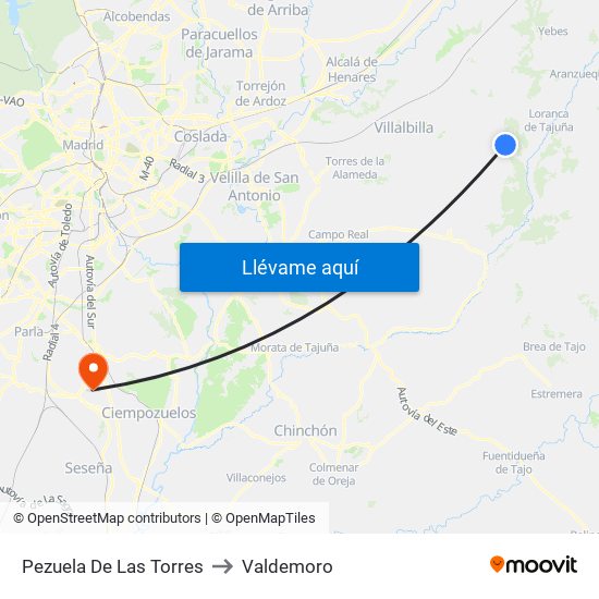 Pezuela De Las Torres to Valdemoro map