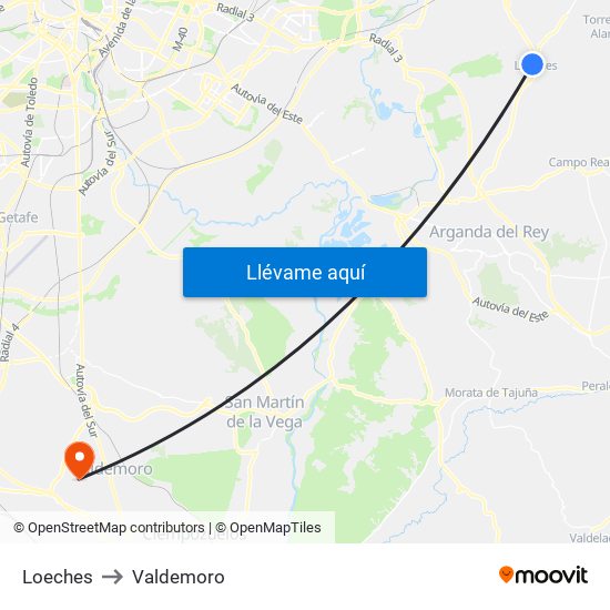 Loeches to Valdemoro map