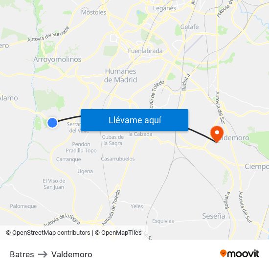 Batres to Valdemoro map