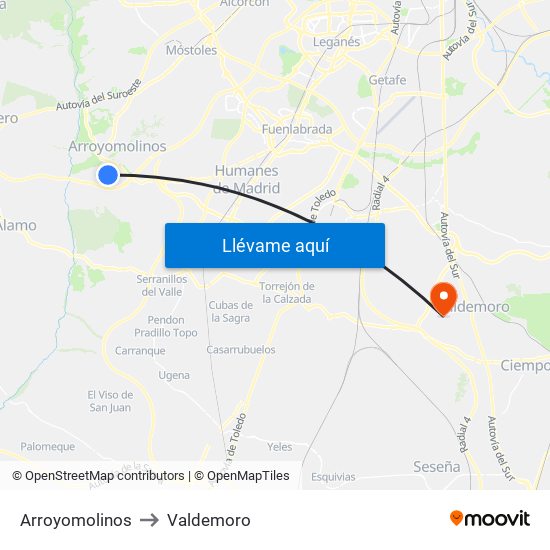 Arroyomolinos to Valdemoro map