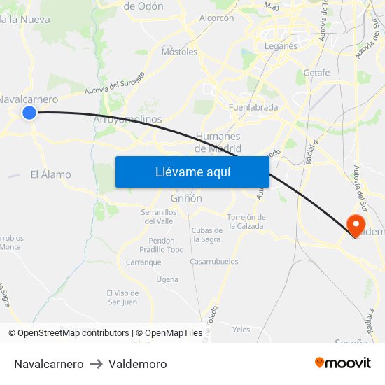 Navalcarnero to Valdemoro map