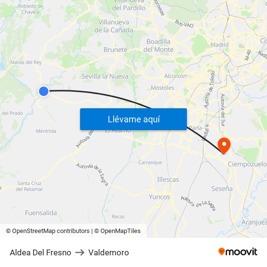 Aldea Del Fresno to Valdemoro map