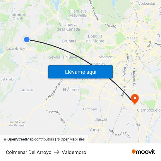 Colmenar Del Arroyo to Valdemoro map