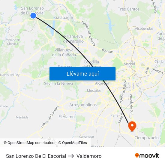 San Lorenzo De El Escorial to Valdemoro map