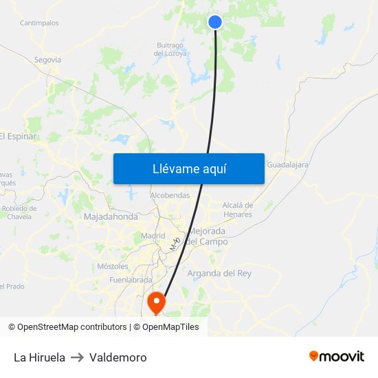 La Hiruela to Valdemoro map