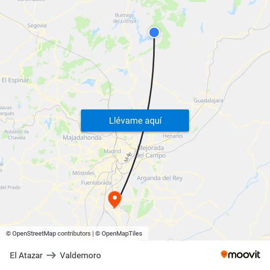 El Atazar to Valdemoro map