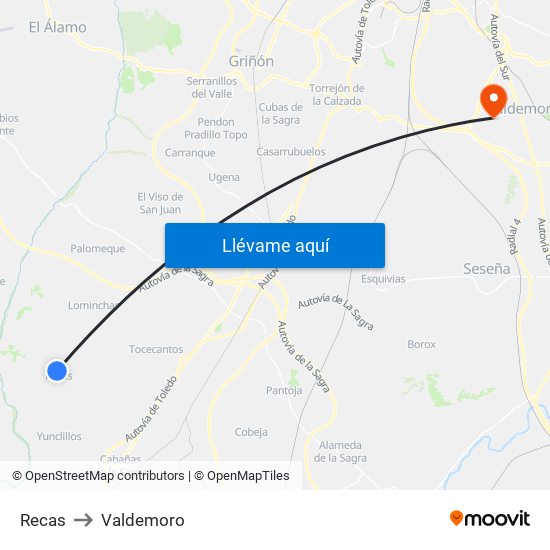 Recas to Valdemoro map