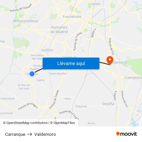 Carranque to Valdemoro map