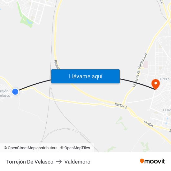 Torrejón De Velasco to Valdemoro map