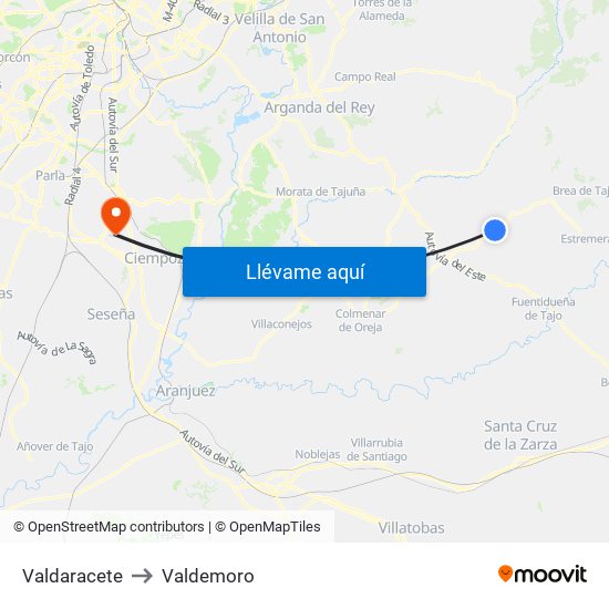 Valdaracete to Valdemoro map