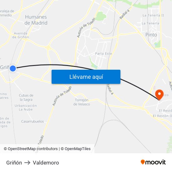 Griñón to Valdemoro map