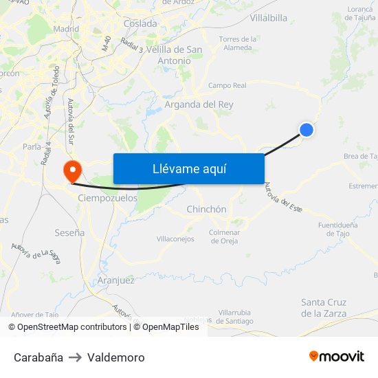 Carabaña to Valdemoro map