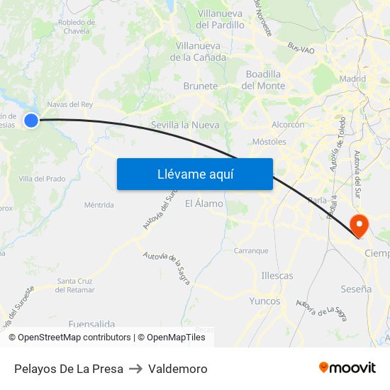Pelayos De La Presa to Valdemoro map