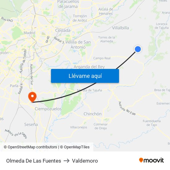Olmeda De Las Fuentes to Valdemoro map
