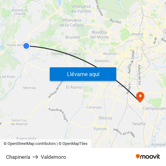 Chapinería to Valdemoro map