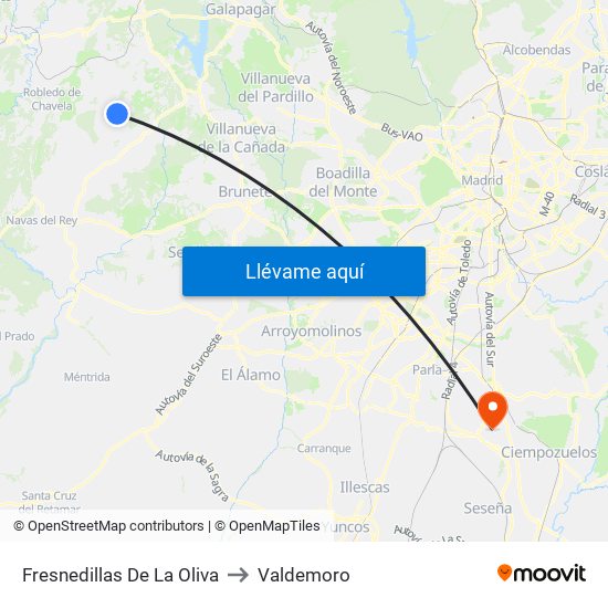 Fresnedillas De La Oliva to Valdemoro map