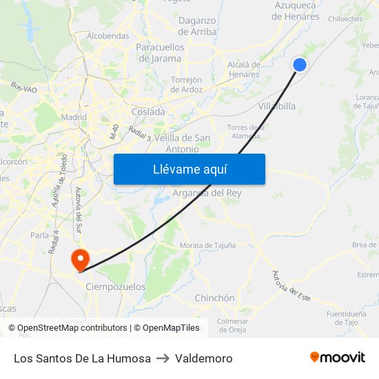Los Santos De La Humosa to Valdemoro map