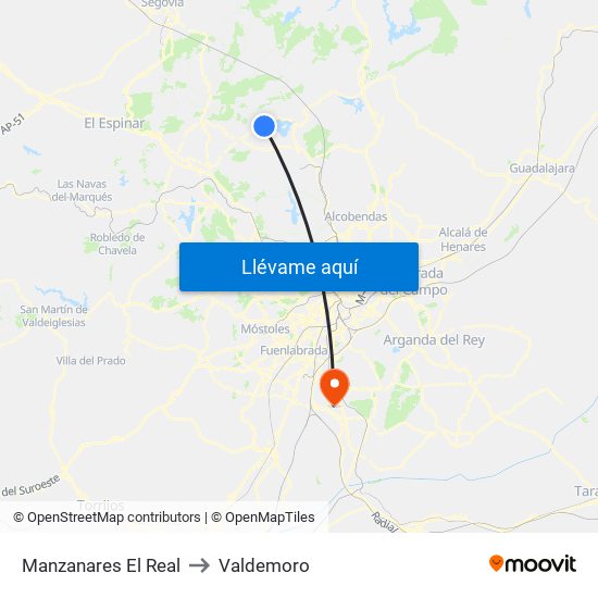 Manzanares El Real to Valdemoro map