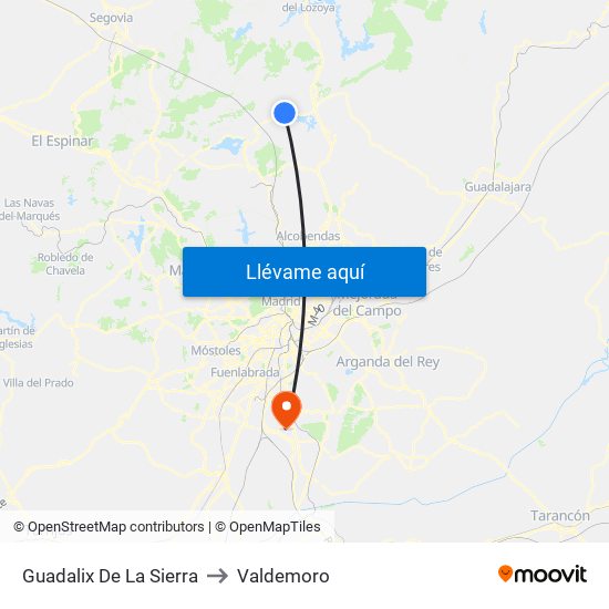 Guadalix De La Sierra to Valdemoro map