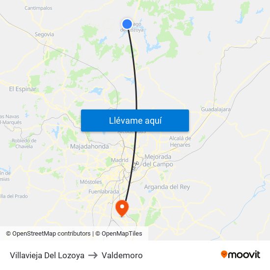 Villavieja Del Lozoya to Valdemoro map