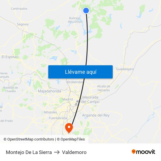 Montejo De La Sierra to Valdemoro map