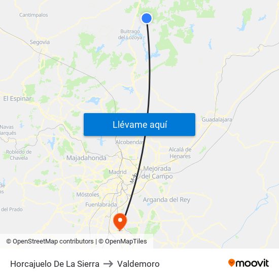 Horcajuelo De La Sierra to Valdemoro map