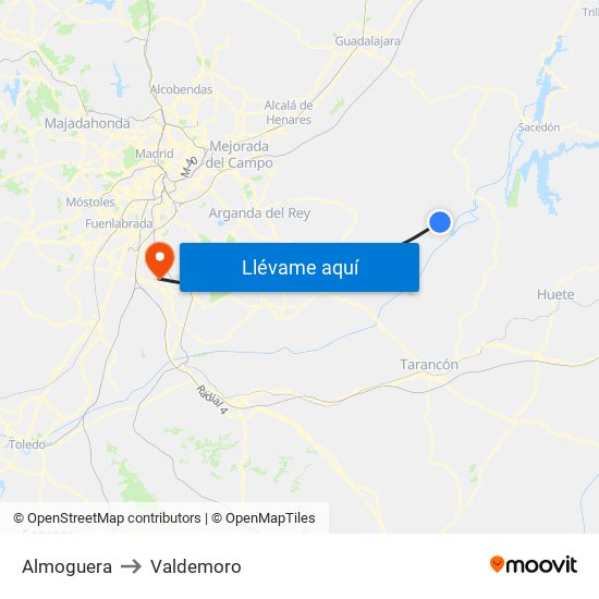 Almoguera to Valdemoro map