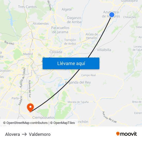 Alovera to Valdemoro map