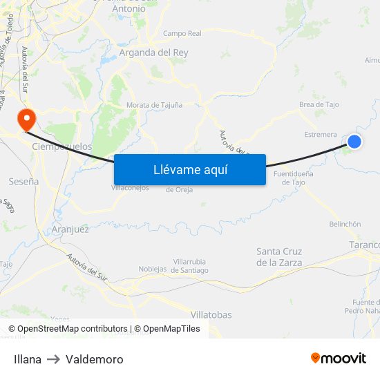 Illana to Valdemoro map