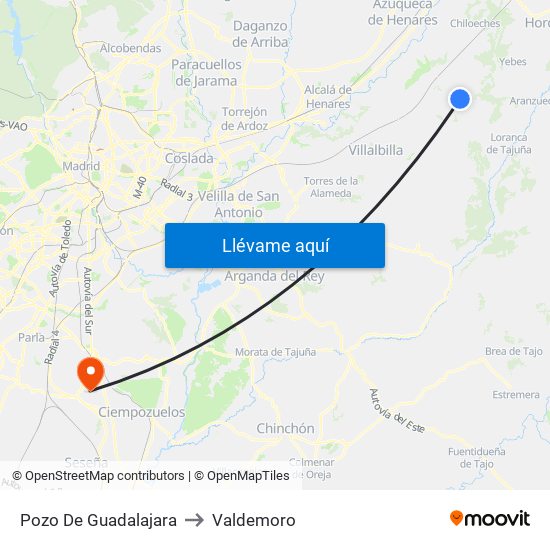 Pozo De Guadalajara to Valdemoro map